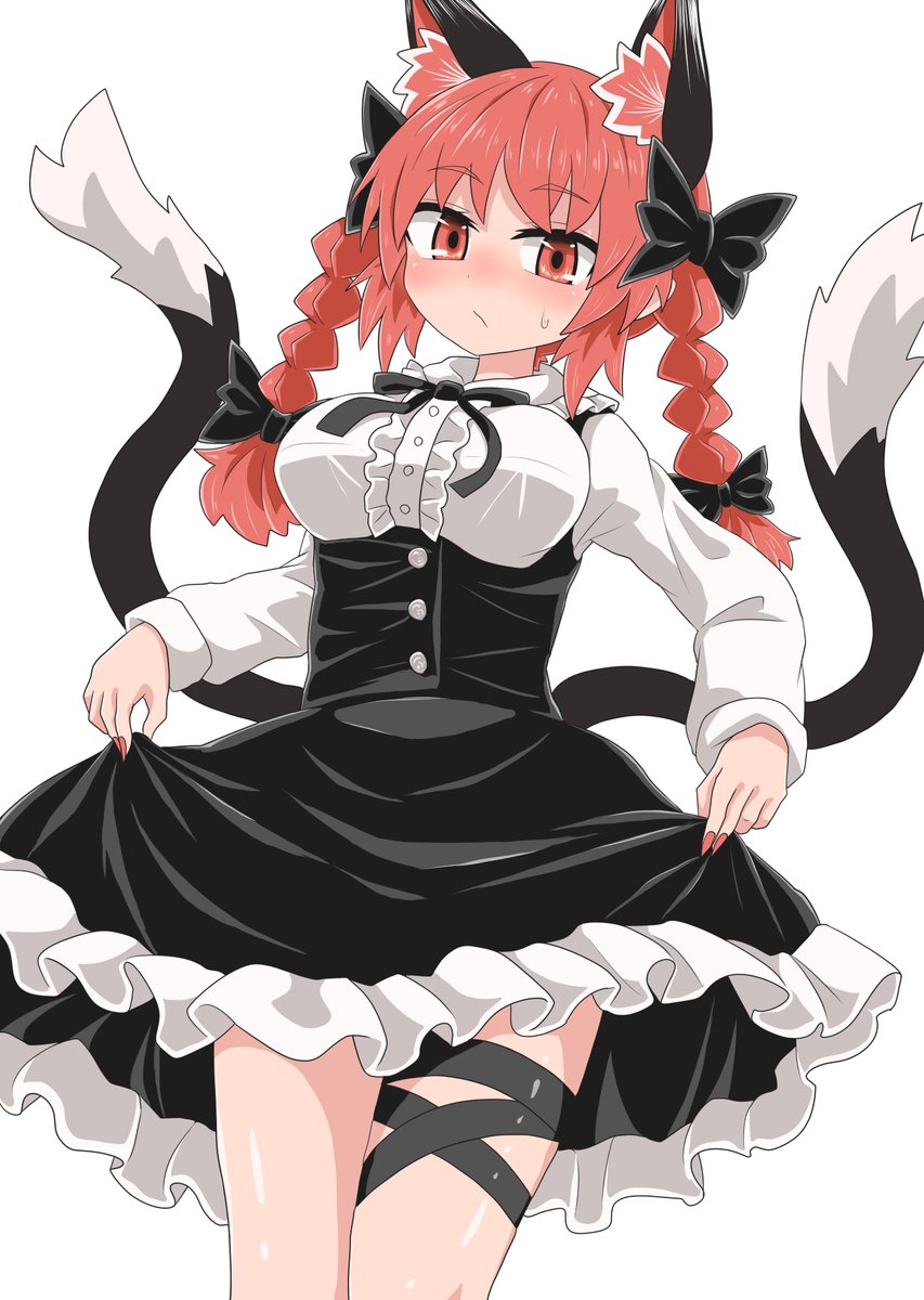 kaenbyou rin 1girl animal ears red hair multiple tails tail two tails solo  illustration images