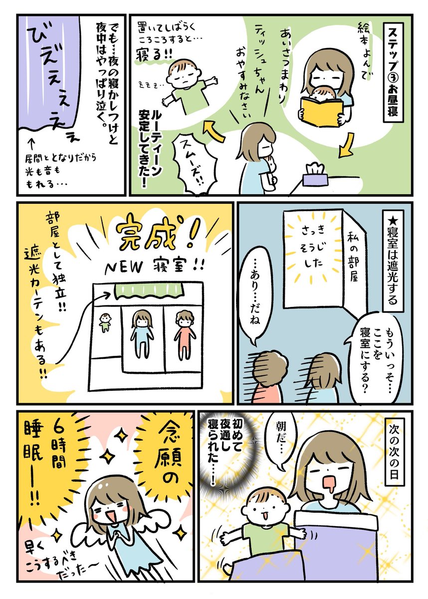 ゆるいねんトレをした結果、大変さが95→30くらいになった話(2/2)

昼の寝かしつけはすんなりいかないことも多いし、朝早く起きちゃうこともあるけど、前より断然楽になりました?✨
(漫画ははしょりまくってますが、本当はもう少し大変でした) 