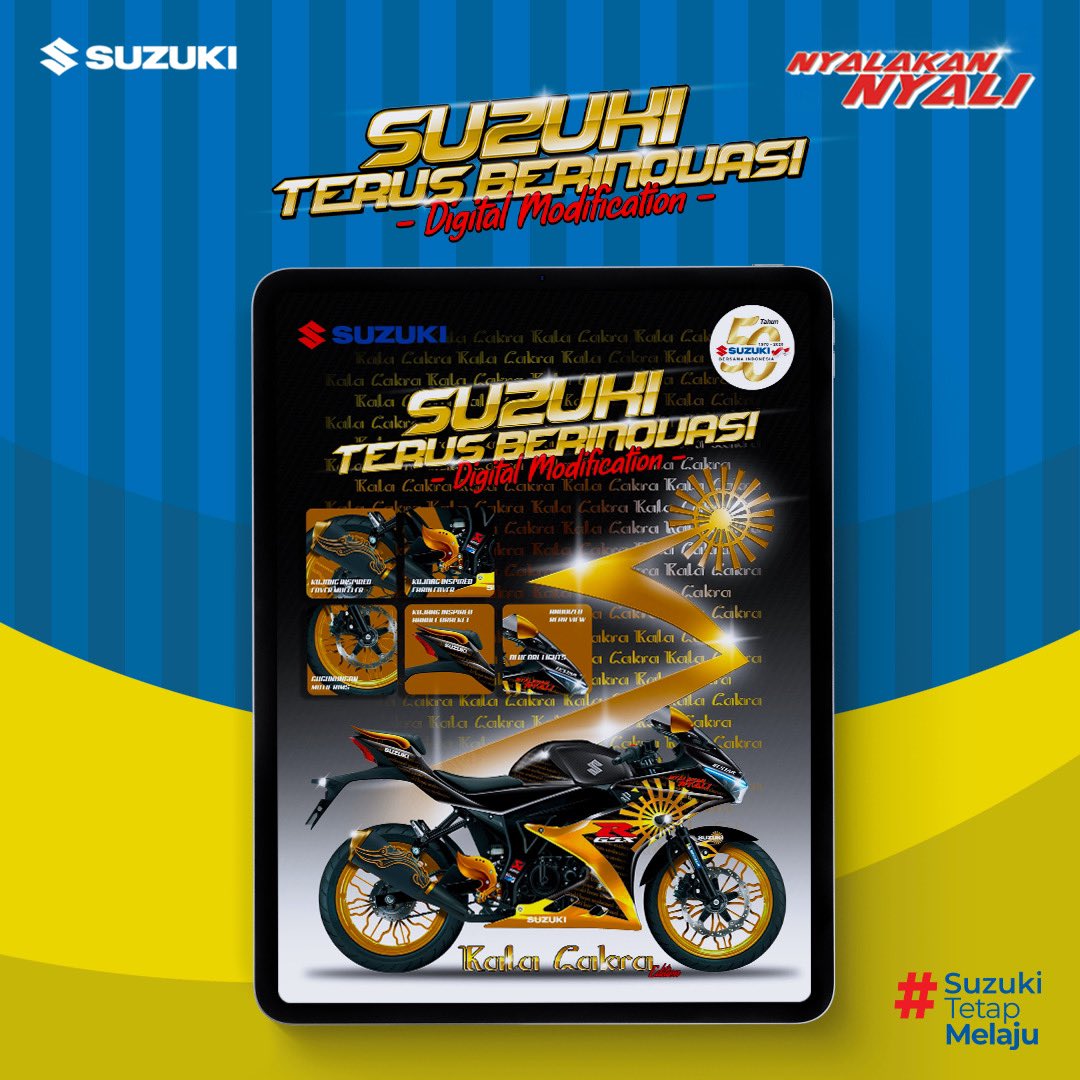 SuzukiMotorID's tweet photo. Ini dia hasil karya Suzuki Terus Berinovasi Digital Modification terbaik pilihan juri Atenx Katros, Iman Gearhead, dan Andre Signal. Selamat untuk BradSis yang terpilih!
#Suzuki #SuzukiIndonesia #NyalakanNyali #SuzukiTetapMelaju #SuzukiTerusBerinovasi #DigitalModification https://t.co/0Kl4AyUWBd