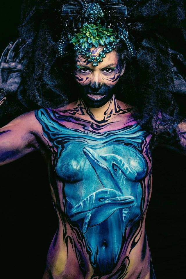#Model Divi Cano. Awesome #Image by #TonyCooney. #Body #Paint #concept was based by the #poisoning of the seas by oil #pollution and the effect on #marine life. Headpiece also made by me.