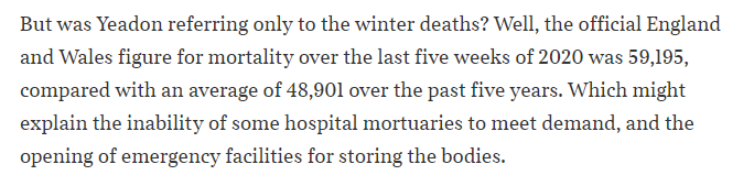 He goes on to wonder what Yeadon was referring to, though Yeadon's Tweet was clear enough. The 5-week figures give some big number-drama to his story, but the daily death rate is less stark: 1,691 versus 1,397. Hardly heart-warming figures, but hardly the year 1349.