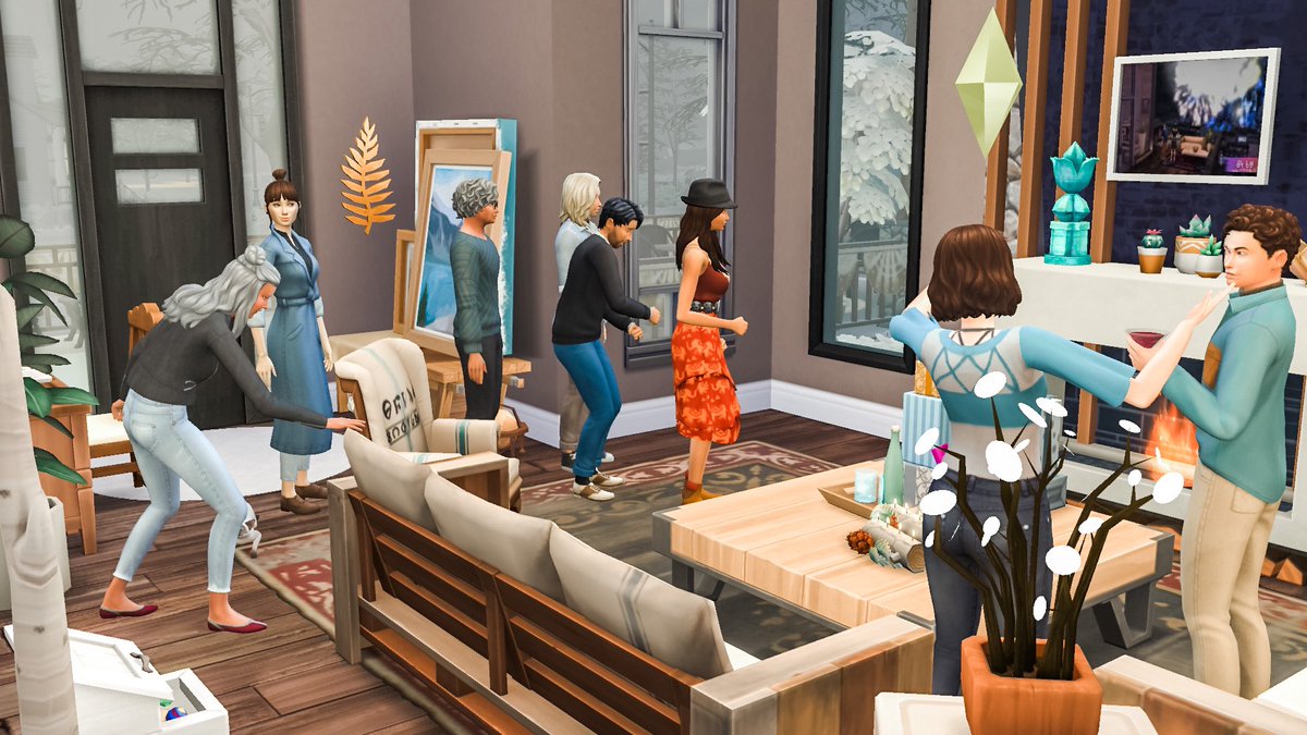 SimmerSarah_'s tweet photo. It’s the annual Harrison NYE party, and these two kids decided to sneak some nectar from the fridge. 🍹 Robyn doesn’t do well with crowds, and she’s heard it can take a bit of the edge off. 😂

#thesims #thesims4 #ts4 https://t.co/VyNArS6mRy