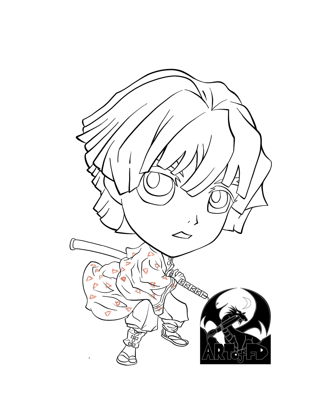 Zenitsu Demon Slayer Coloring Page - Anime Coloring Pages