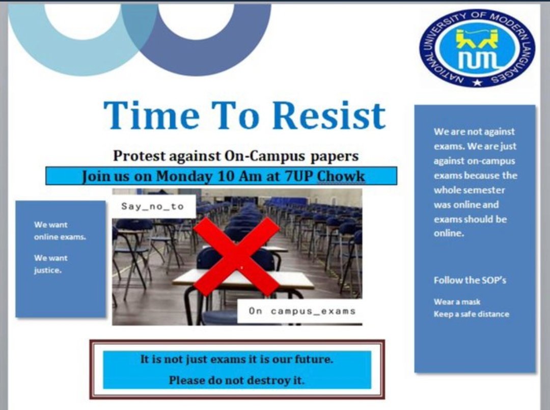 BabarAw59200920's tweet photo. Now we have to take steps, we have been waiting since three days, but authorities are sleeping i guess. 
#StudentsWantOnlineExams
#NUMLiansBoycott_PhysicalExams 
#NumliansReject_OnCampusExams 
@dcislamabad 
@Shafqat_Mahmood 
@HECOfficial https://t.co/c2hrsI1YvF