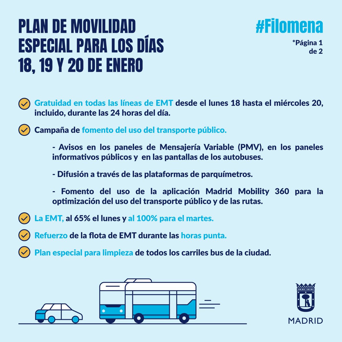 bcarabante's tweet photo. A partir de mañana y hasta el miércoles, el servicio de autobuses de @EMTmadrid EMTmadrid será gratuito.
Ponemos en marcha el Plan de Movilidad Especial. https://t.co/fncZanIb9J