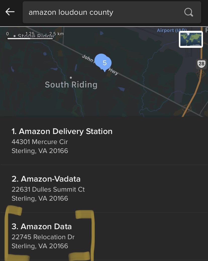 Let’s look at where Maries Road is in comparison to the location of Amazon Data. Just 4 miles by car and 2.79 miles as the crow flies. A bit close? What do you think?