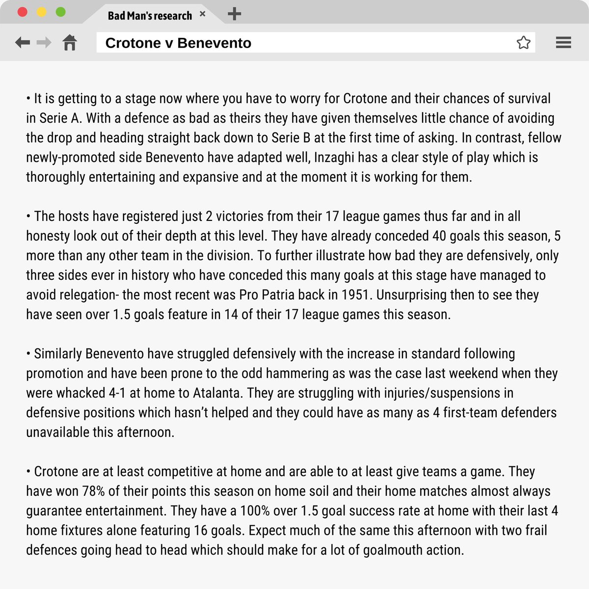 BadManBetting's tweet image. ⚽️ 2 or more goals in each of Groningen vs FC Twente &amp;amp; Crotone vs Benevento

That would’ve been Bet 2 of the Builder, the reasons for it are attached!

Feel free to use it however you like.