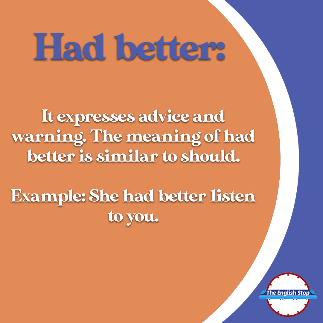 TheEnglishStop's tweet photo. Would rather 🆚 Had better
#wouldrather #hadbetter #whatisthedifference #differences #englishwords #EnglishCourse #EasyEnglish #Idiomas #InglesOnline #Laguages #ingl #learning #TOEFL #ESLTeacher #StudyingEnglish #FreeEnglish #SpeakEnglish #EnglishTeacher #ieltsspeaking #learning https://t.co/M7iu80r91s