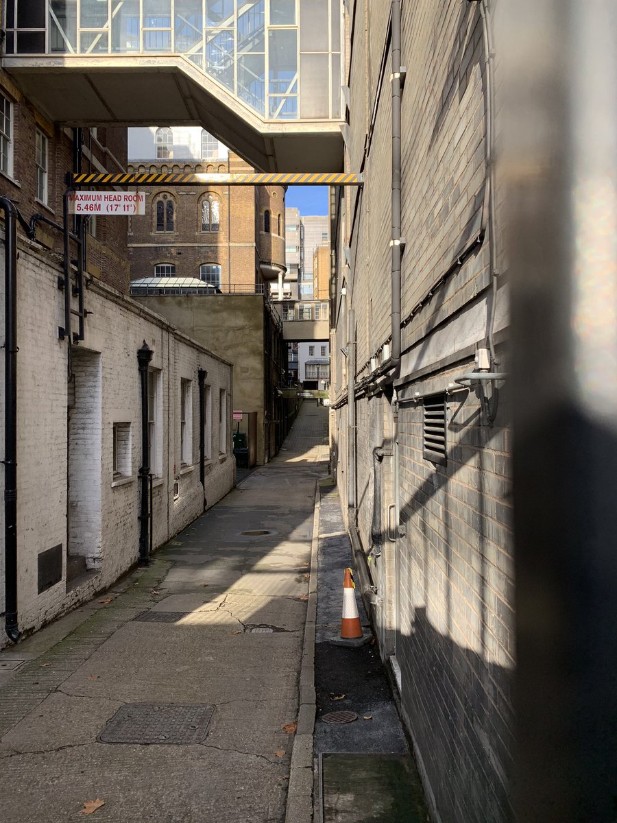 The Bloomsbury Ditch flowed down what is now Strand Lane, and in the 17th century was crossed by a bridge which joined the respective gardens of Somerset House & Arundel House. The sense of a river valley is still strongly preserved. The surrounding streets are much higher.