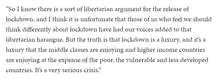 This is the conclusion of the article in which Gupta is quoted, after stating: “I think there’s a chance we might have done better by doing nothing at all, or at least by doing something different, which would have been to pay attention to protecting the vulnerable..."