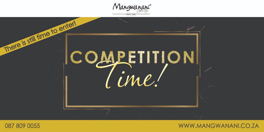 Mangwanani | | 0878090055 | www.mangwanani.co.za

Reminder! Competition closes Monday, 18 January 2021, at 5pm #enternow You could WIN with MANGWANANI! All you need to do is email competitions@mangwanani.co.za your answer to this question: how many treatments are included with the NEW Twilight Relaxation Night Spa Package! (Here is a clue https://bit.ly/35AQ0FX). The winner, which will receive a voucher for two full-body massages with hot stones, will be announced on Tuesday, 19 January 2021. Remember to add your full name, phone number, and location when you enter. Enter now!

☎️ 0878090055
💻 www.mangwanani.co.za
Reminder! The competition closes Monday, 18 January 2021, at 5pm 