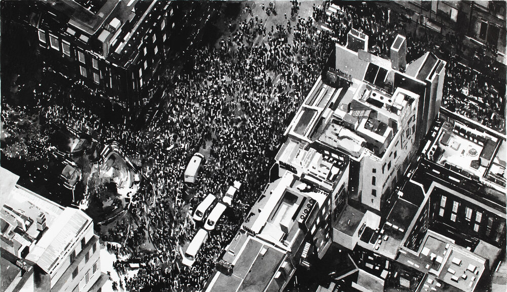 nettculture's tweet photo. Amazing artworks from London based Irish artist Joy Gerrard @joygerrard at https://t.co/YBiGJRmeB5 "Protest Crowd, London, June 18", ink on paper mounted on aluminium, 40 x 23 cm, 2018, © Joy Gerrard #art #JoyGerrard #IrishArtist #ProtestCrowd https://t.co/m5TjTqNLyQ