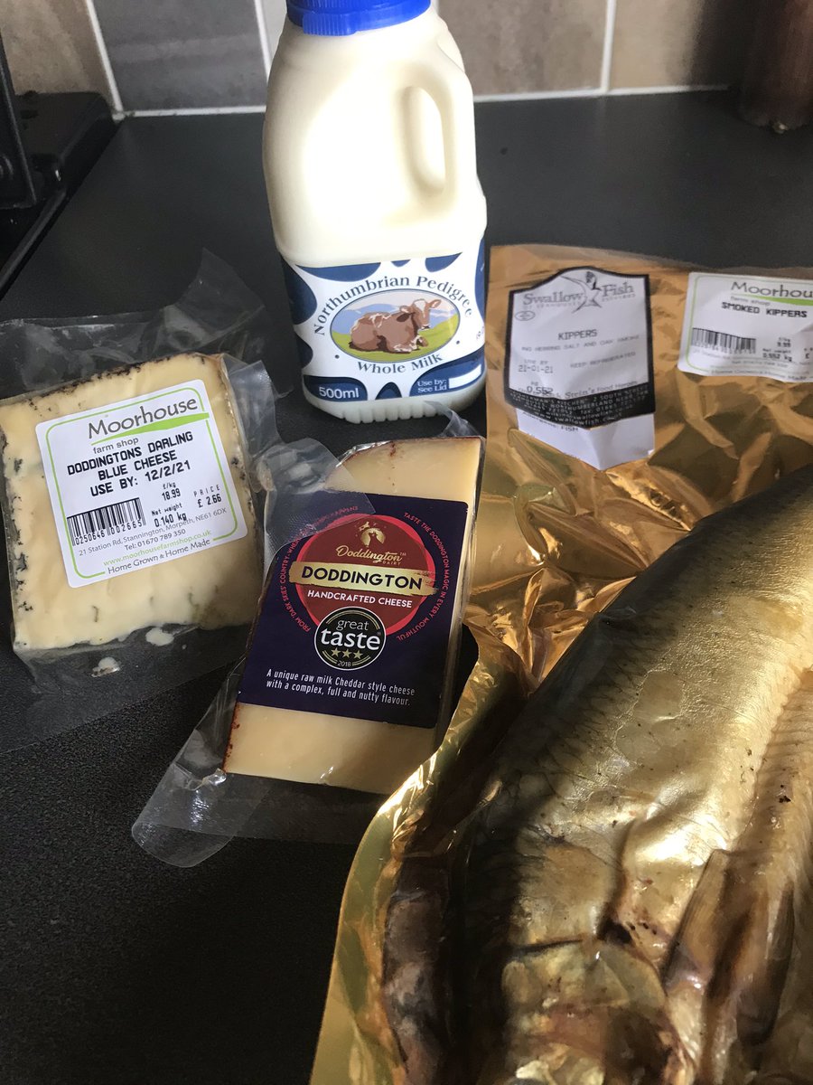 driveandpray's tweet photo. A few local goodies from @MoorhouseFarm including @doddingtondairy cheese @pedigreemilk #Swallowfish #Kippers. https://t.co/tRu4nHUIGl