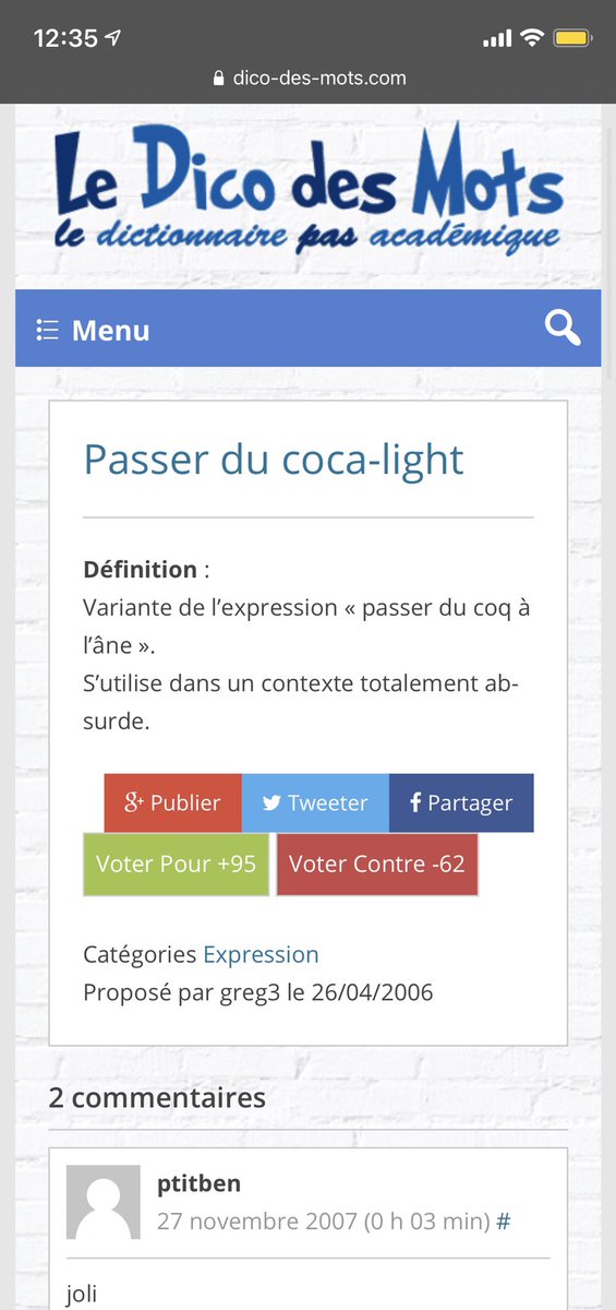 <a href="/TopDesTwittos/">Top Des Screen</a> Perso, je connaissais la variante