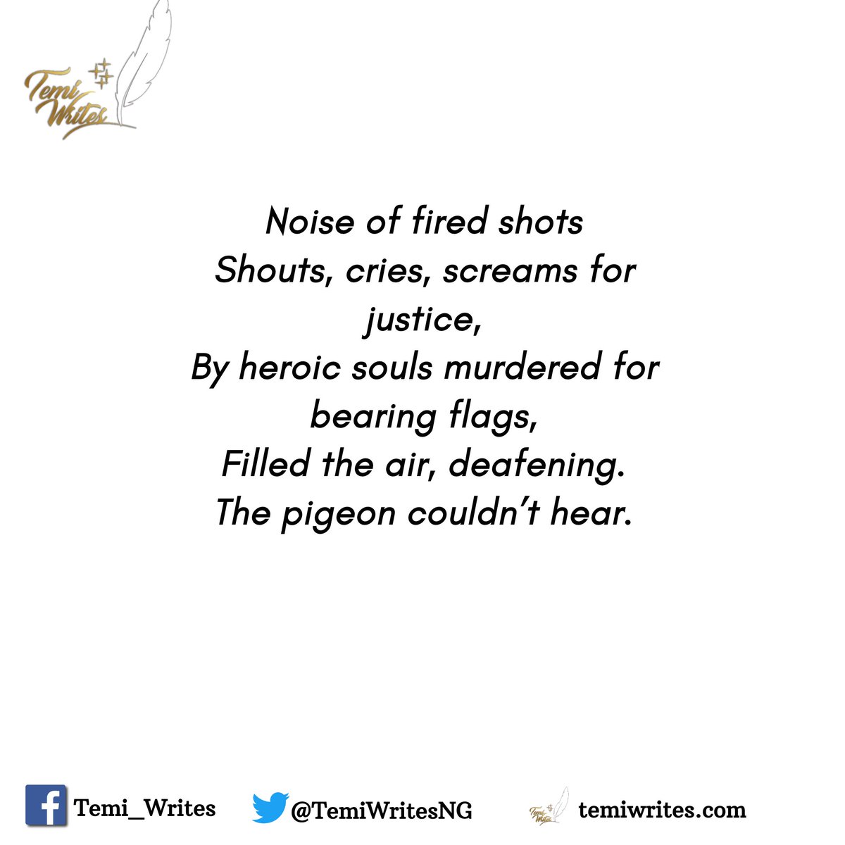 _temiadebayo's tweet photo. The pigeon won't fly -A SHORT POEM

Why did the pigeon refuse to fly....

Dunsin Oyekan Boko Haram Condolences Apapa to Anthony #museveni  Odunlade Uber #temiwrites #ArmedForcesRemembranceDay2021 #pigeonwontfly https://t.co/jRGx87hQrP
