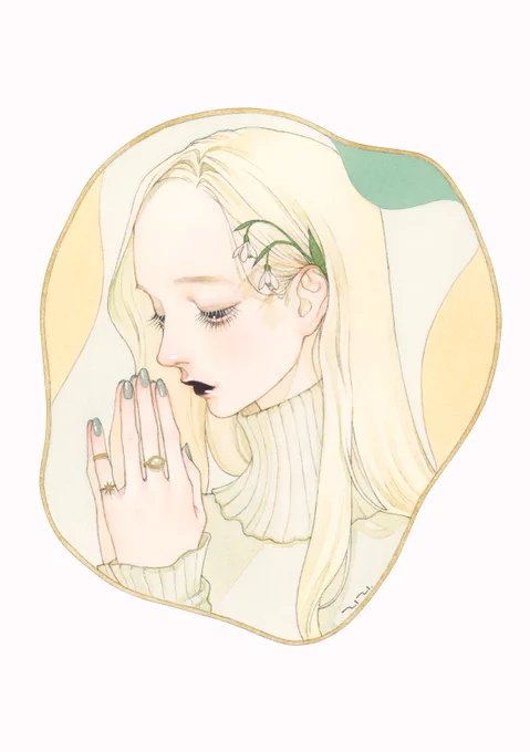 「Prayer」
透明水彩/アルシュ紙/210×148㎜

祈りにひと匙の希望をのせて。 