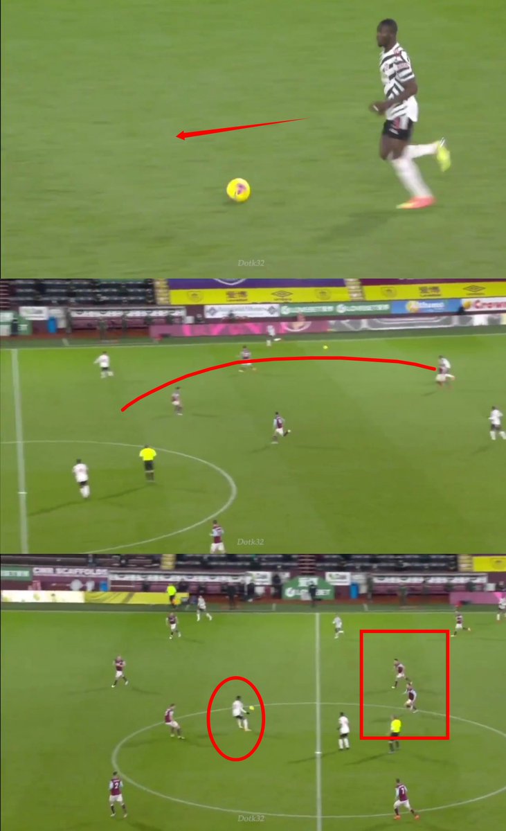 Bailly -  Passing Forwards!1 - Bailly brings the ball out, with his head up, looking for a forward pass. Right intent. 2 - He dinks it over the Burnley midfield, taking them out of the game into the feet of Cavani.3 - Cavani now has the ball in an advanced position.