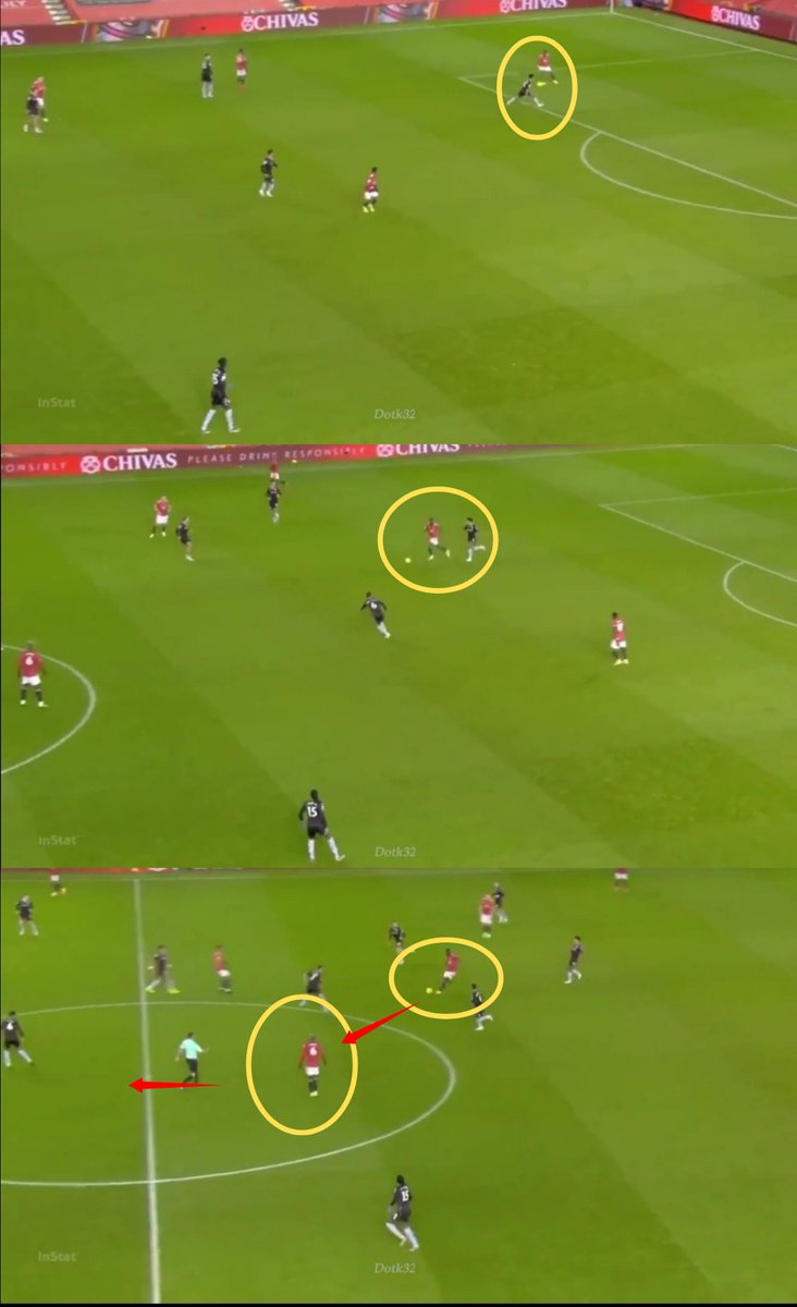 Bailly - Playing out from the back!1 - Bailly rolls the ball under his feet, Watkins falls for it.2 - Bailly now has the edge and drives forward.3 - Bailly plays it into Pogba who's free and can drive forward.Smart.