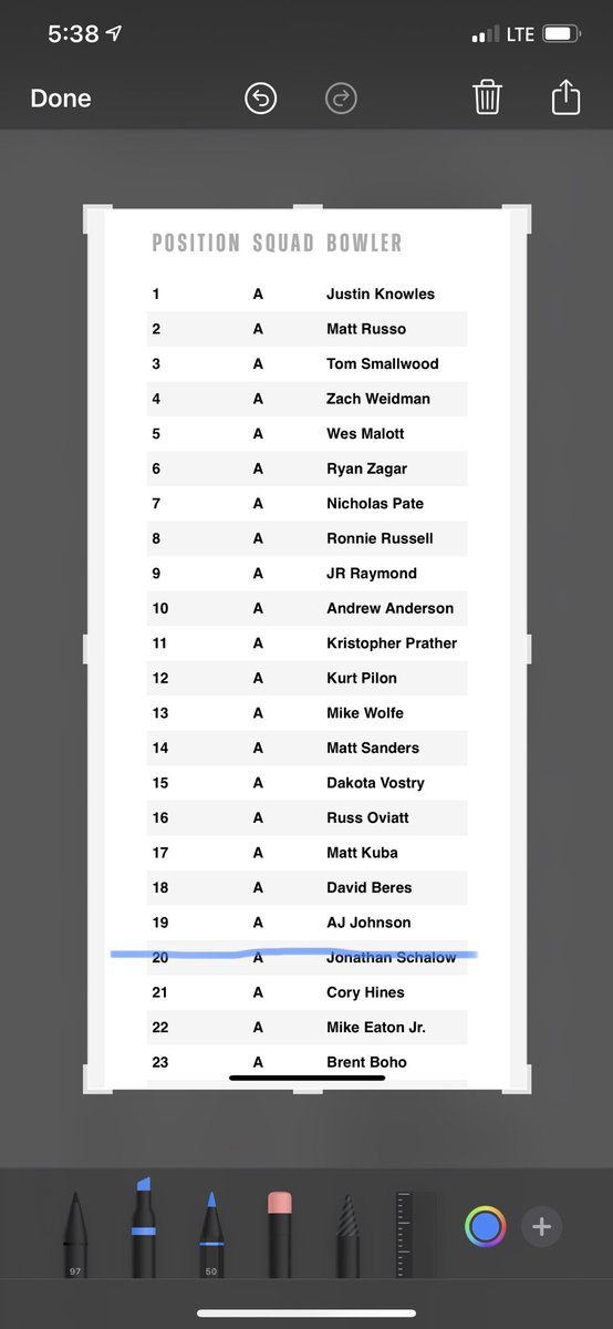 JonathanSchalow's tweet photo. In 20th after Day 1. Top 5 advance to Florida for next round of qualifying. 14 games left; now is the time! #BrandsofBrunswick https://t.co/I5vumgWjBR