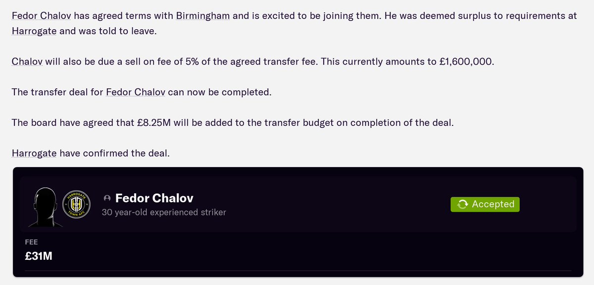 Goodbye Sir. Chalov. Leader, legend. He's having his own statue built outside the stadium