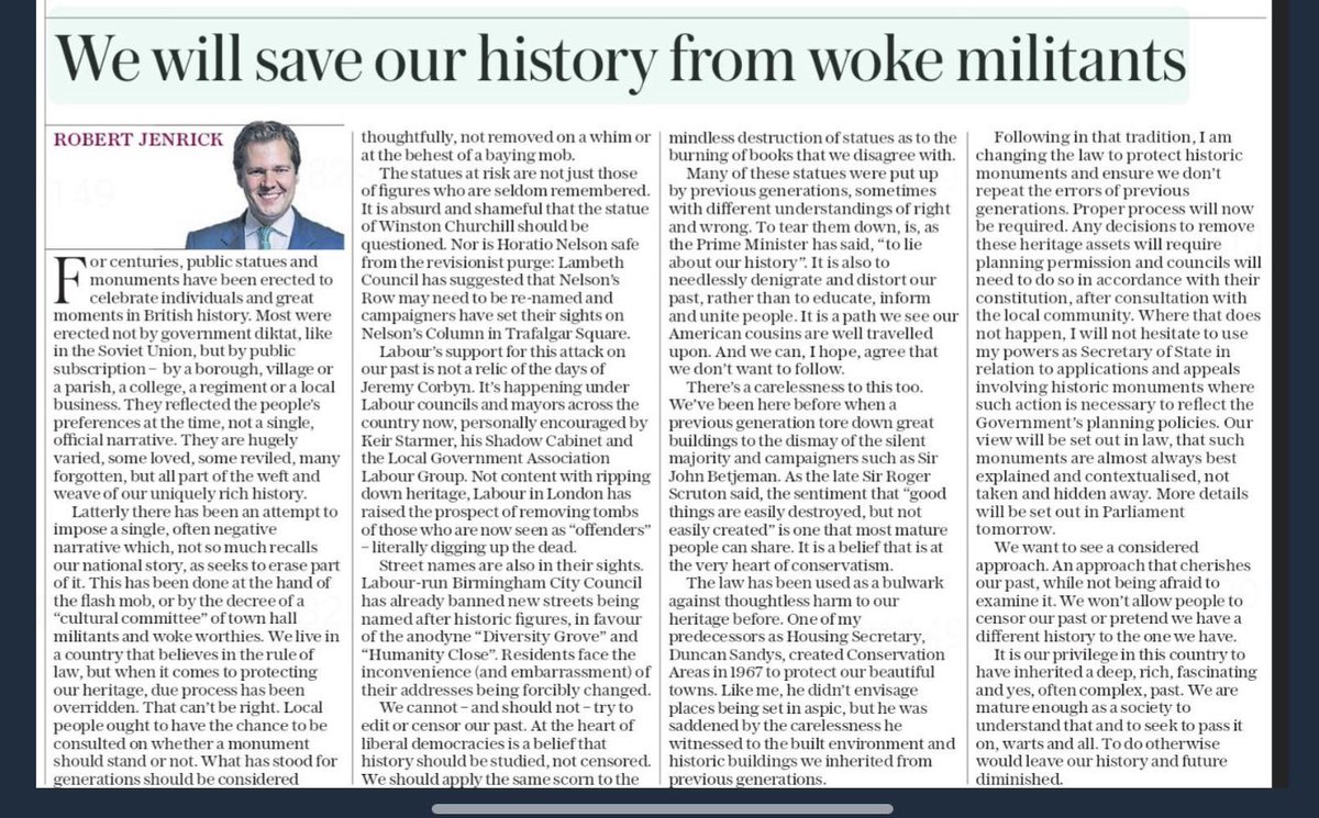I don’t think “our history” is what you think it is  @RobertJenrick. For starters what makes British history “uniquely” rich? Are other nation’s pasts just bland dull affairs devoid of incident? Must we be “world beating” here too?