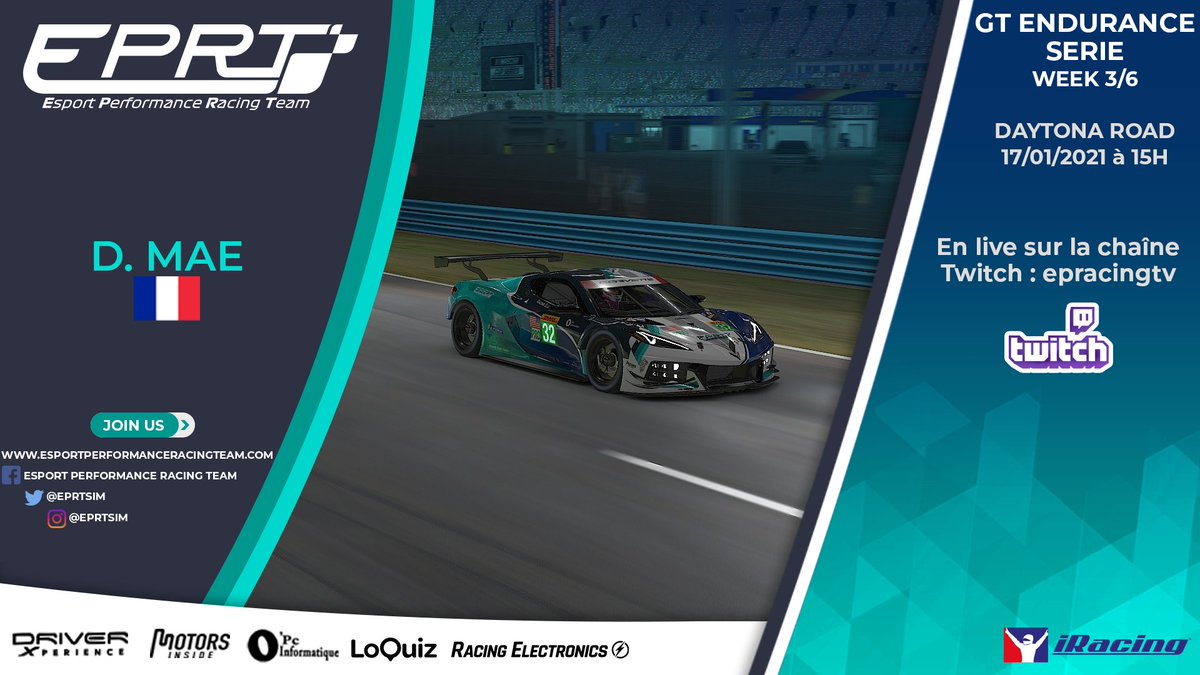 EPRTsim's tweet image. 📢 Silence, ça tourne... 🤫

Il pleut, il neige, il fait moche, OSEF! 
Aujourd'hui, tout en restant bien au chaud, vous pouvez aller suivre la course de GT Endurance de David Maé sur Twitch : twitch.tv/epracingtv

1H30 sur Daytona en Corvette, un plaisirs pour les 👀 et les 👂