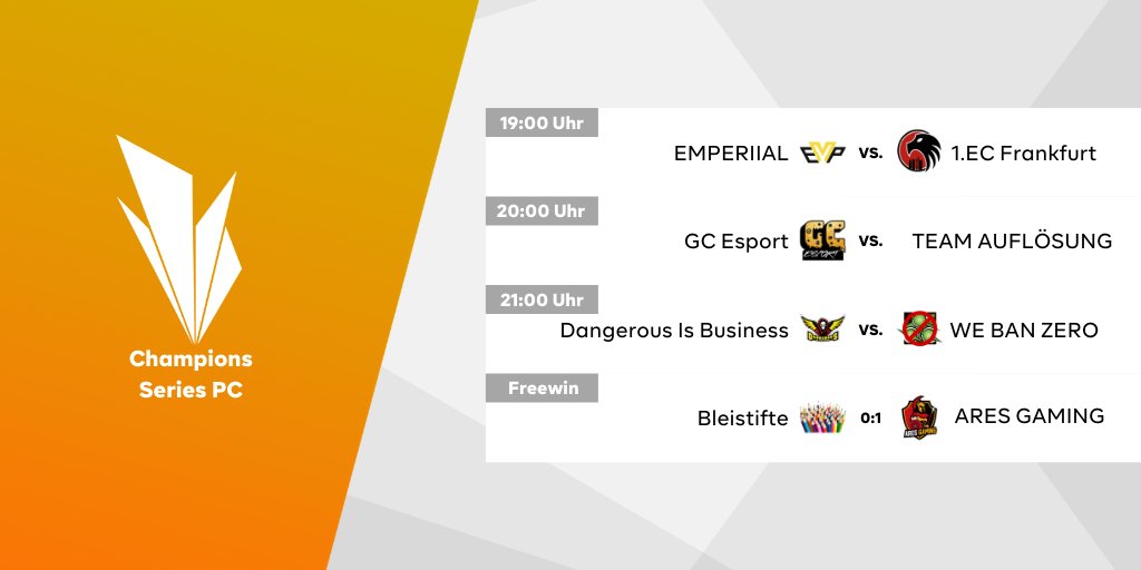 Die R6S Champions Series [PC] geht heute wieder ab 19:00 Uhr auf twitch.tv/ebattlegg an den Start!
🏅🏅🏅
<a href="/1ECFrankfurt/">1. Esport Club Frankfurt e.V.</a> <a href="/Emperiial/">Emperiial eSports e.V.🇩🇪</a> <a href="/AresGamingDE/">Ares Gaming</a> <a href="/GameCatering/">GameCatering Media UG</a> @DiBGermany #webanzero #teamauflösung
powered by @DiBGermany &amp; <a href="/r6team_platform/">r6team</a> 
#r6s #ebattle #liga