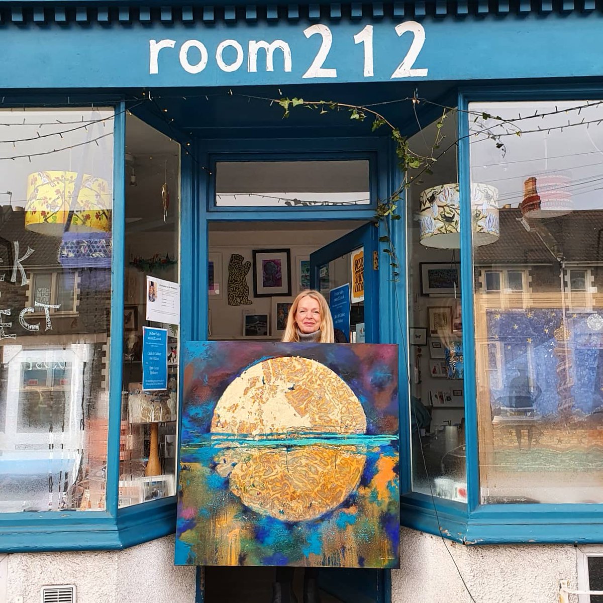 Super Moon. This gold leaf moon painting just glows in our window. By Bristol artist Emma Catherine room212.co.uk/shop/super-moo…