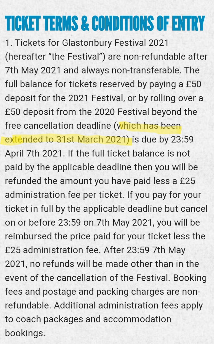 TheGlastoThingy's tweet image. Interesting change on the Glastonbury ticket page noticed by Chief Spotter @Dukeicon.

The free cancellation deadline for refunds has been extended from 31st January to 31st March.

#Glastonbury #Glasto 

glastonburyfestivals.co.uk/information/ti…