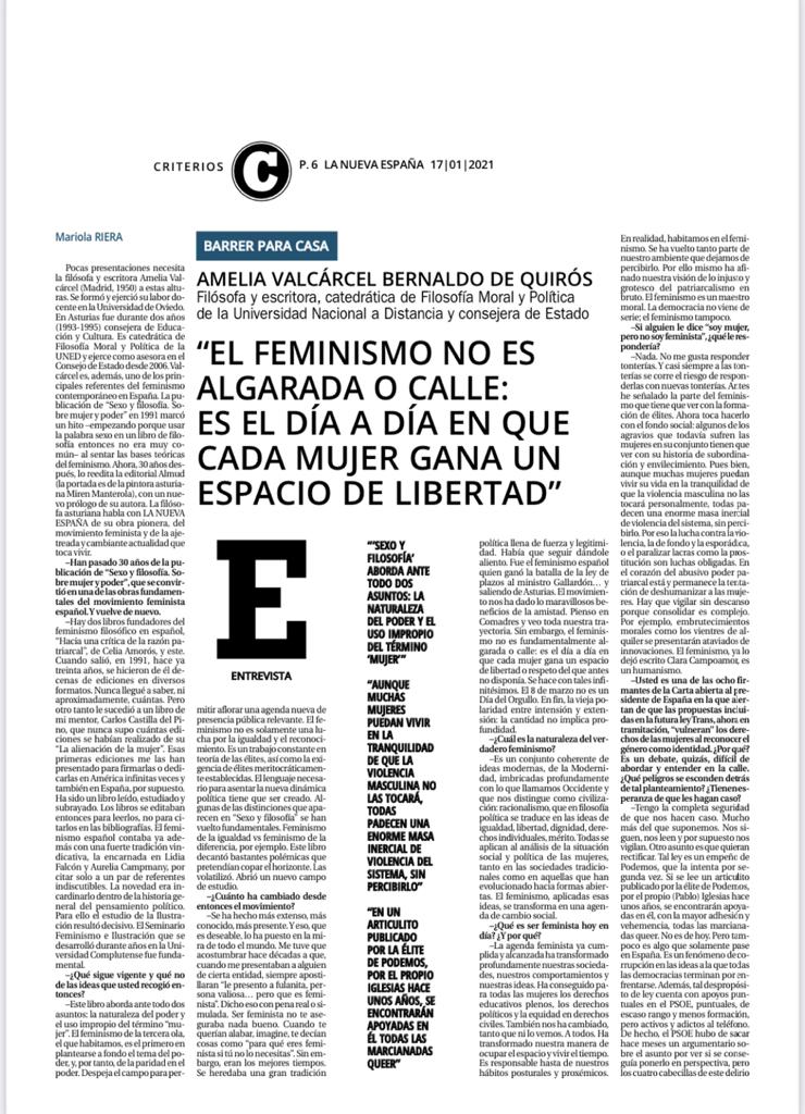 AmeliaValcarcel's tweet photo. Entrevista que me hacen hoy: El libro "Sexo y Filosofía" se vuelve a publicar.  Pero ha habido que ampliarlo; muchos temas lo exigen. https://t.co/t7IJzptRyg