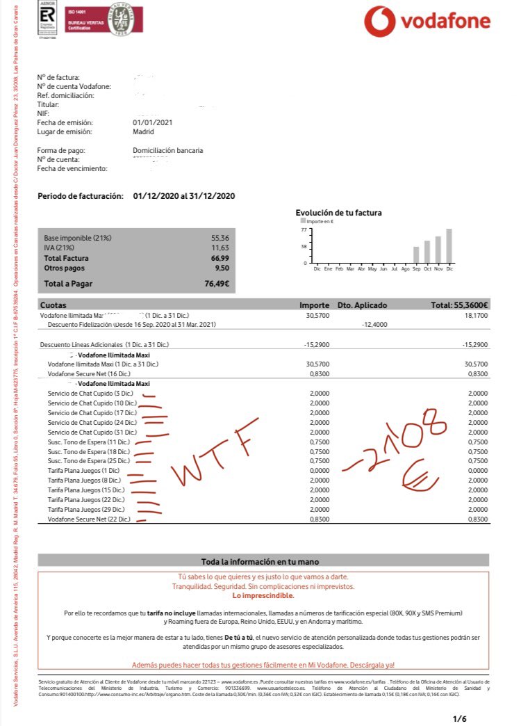 ecopsico's tweet photo. ALERTA VODAFONE, compañía telefónica estafadora. #Estafafone ¡Me han estafado, han cobrado 21 euros de más en mi factura por la cara por un #ChatCupido #TarifaPlanaJuegos y #Subscripciones que no he realizado! Hay muchas quejas en internet sobre esto, CUIDADO CON @vodafone_es https://t.co/OIr0Revse4