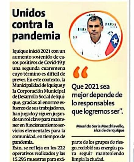 MauroSoriaM's tweet photo. Hola a todas y todos!

Hoy comparto columna del diario @laestrellaiqq en la que agradezco el esfuerzo que, durante 2020, entregaron trabajadores de @IquiqueDeTodos y Cormudesi para no dejar de servir a la comunidad cuando más lo necesitaba

Saludos y que tengan un buen Domingo. https://t.co/lHnF8LlMs4