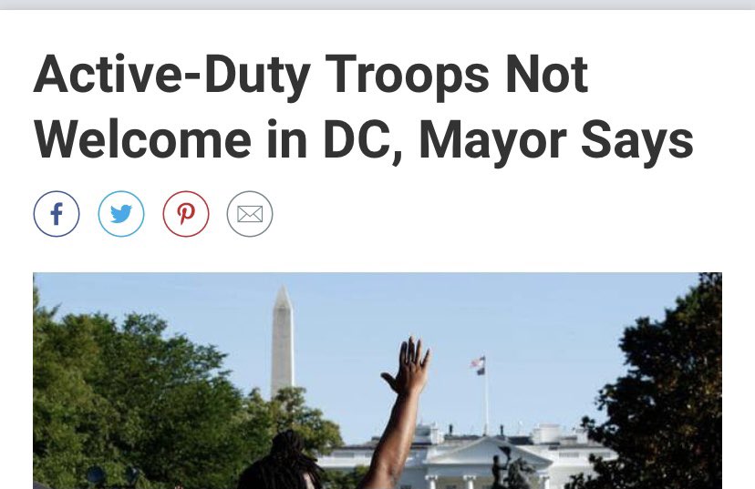 RedPillReport's tweet photo. JUNE 2020 - DC Mayor while #BLM was terrorizing America’s capital:

"We don't want armed National Guard, armed military. [We] don't want any of those things on DC streets. I would regard that as an affront to even our limited home rule and the safety of the District of Columbia.” https://t.co/FEAlx6B6ir