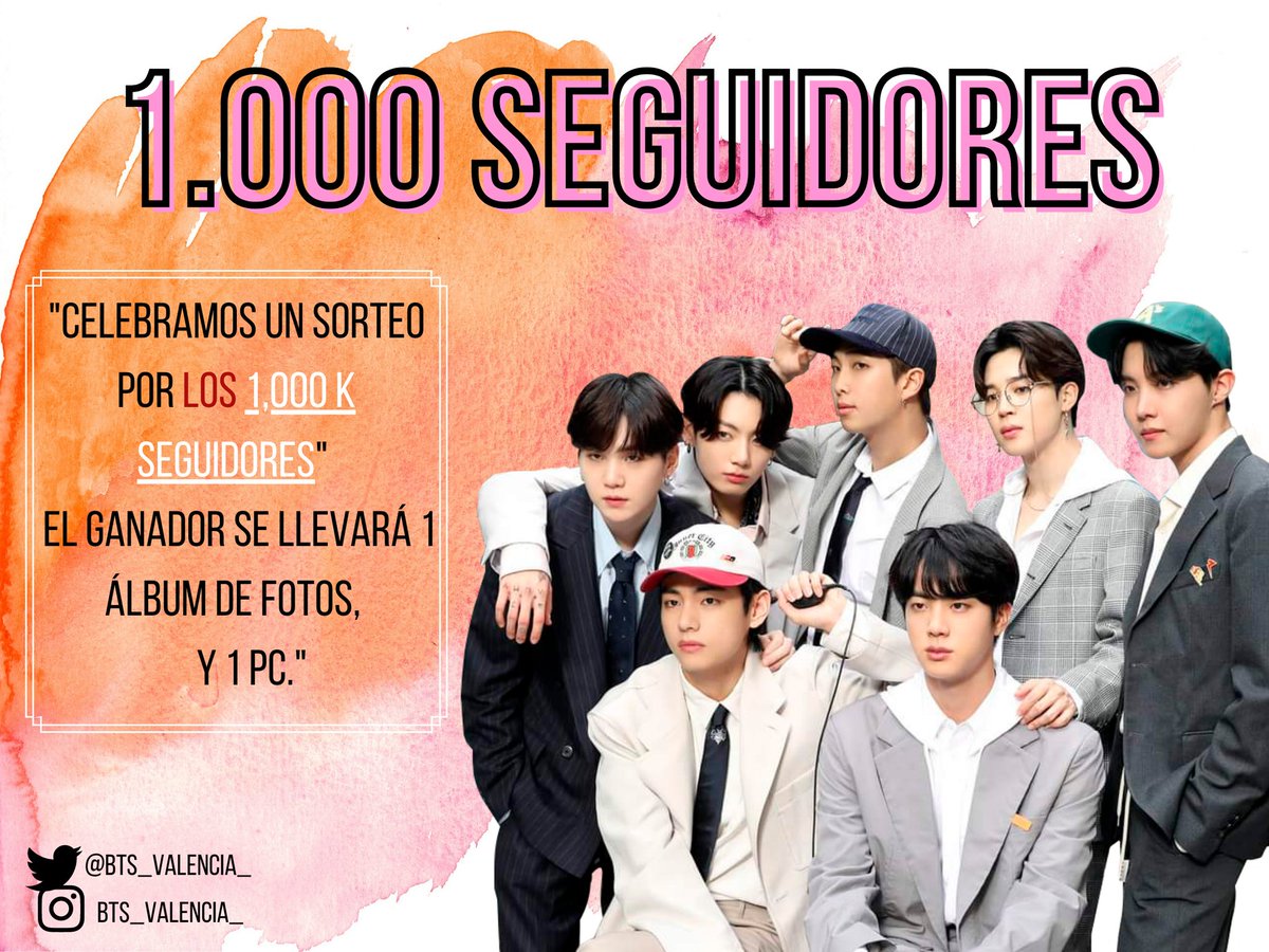 BTS_Valencia_'s tweet photo. ✨SORTEO✨
🎉ARMY, os traemos un sorteo por los 1.000 SEGUIDORES. Sigue los pasos que aparecen en las fotos para participar 👇🏼
📅Desde hoy hasta el día 23 de Enero a las 12 P.M. Se anunciarán los ganadores el 24 de Enero 🇪🇦
🔸Para toda la Península e Islas
@BTS_twt #BTS https://t.co/sly5wpq30V