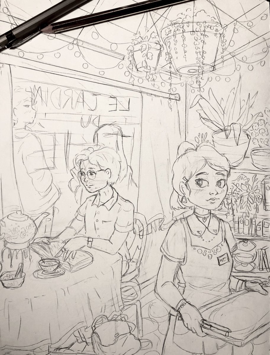 bees_art's tweet photo. Another #WIP 🌸🍵🌸 
Welcome to Le Jardin du Thé 

#illustration #drawing #Pencildrawing #ArtistOnTwitter https://t.co/RHkBjSzG9z