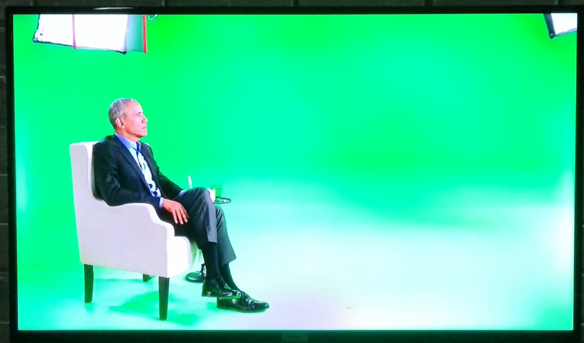 Oprah is in San Francisco, Obama is in Washington in this interview, but technology! Look at that set! Literally same room with a fireplace!