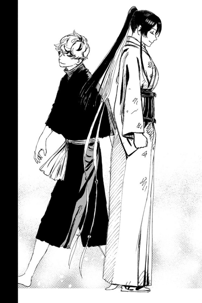  #Jigokuraku 126Something's fishy. The specific line about the Iwagakure chief being "slain just as easily as any other man" really feels like a hint there's more to this, especially when we know he's a master of illusions.Also look at Gabimaru...his wife was real