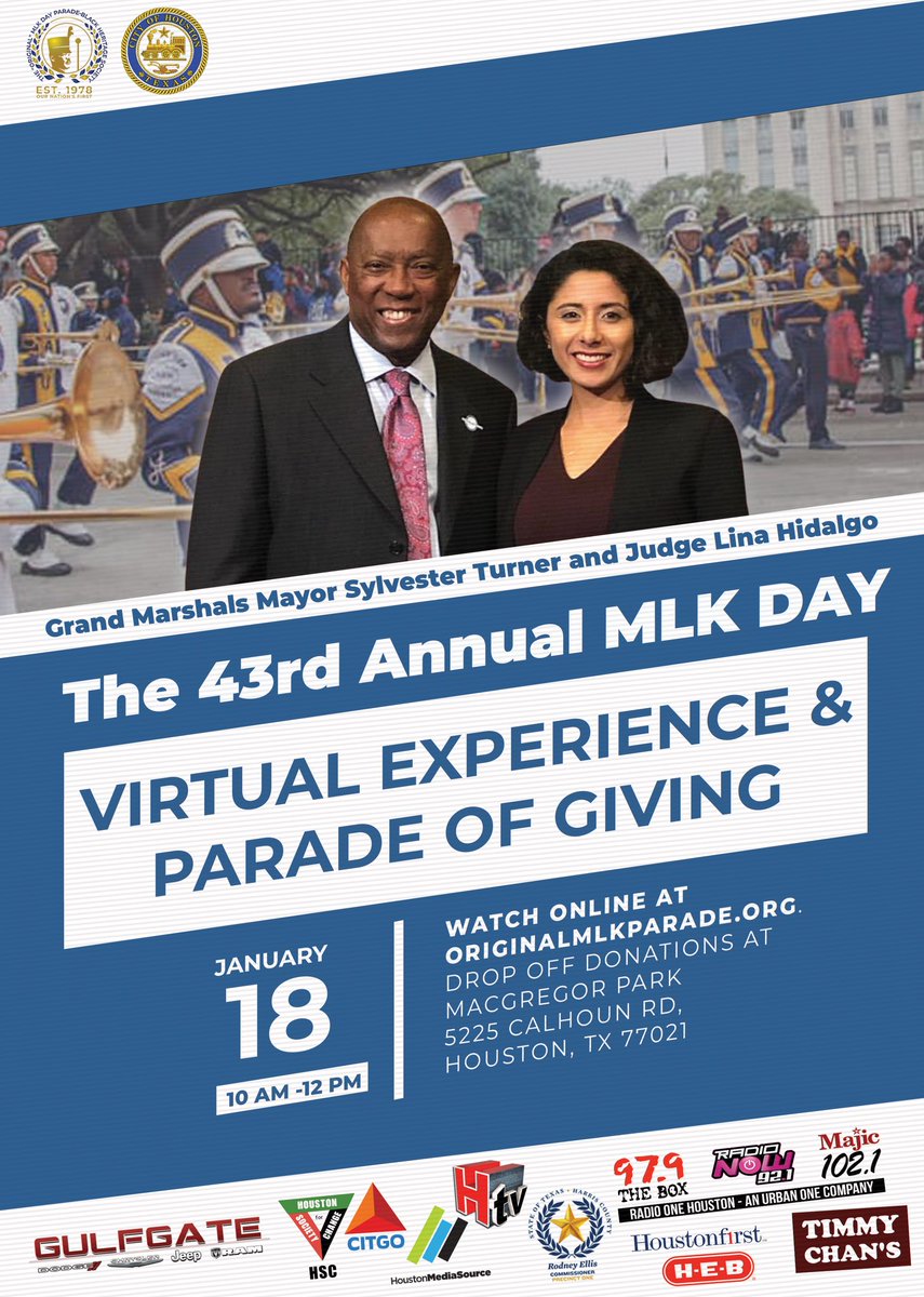 January 18, 2021, beginning at 10am be sure to catch us in the virtual Original MKL Day Parade. This year’s theme: “Truth, Love and Justice” Online: originalmlkparade.org Facebook: bit.ly/3nCo9eV IG: Original MLK Day Parade Twitter: @MLKDayParade #MLKDay2021