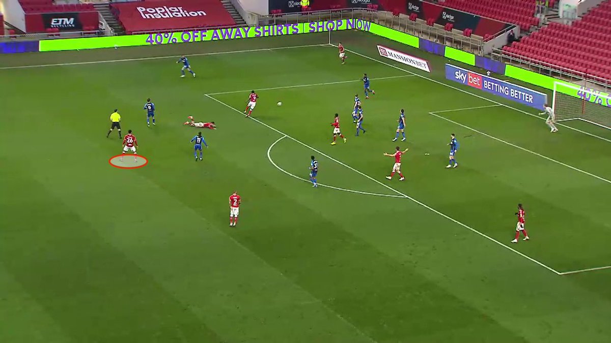 Defensive cover for the dangerous Preston transition. Good position, hadn’t over committed as City attack (pic1). Then his junior cross country attributes comes into its own as he chases down the right wing attack (pic2), eventually forcing the player inside and slowing him down