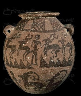 Thread: Ceramic vase - Naqada II, Egyptian Predynastic period 3500 BC. Dim 8,5x7,6 cm. Currently in: Museo Arqueologico Nacional, Madrid, Spain...Officially depicts a hunting scene...