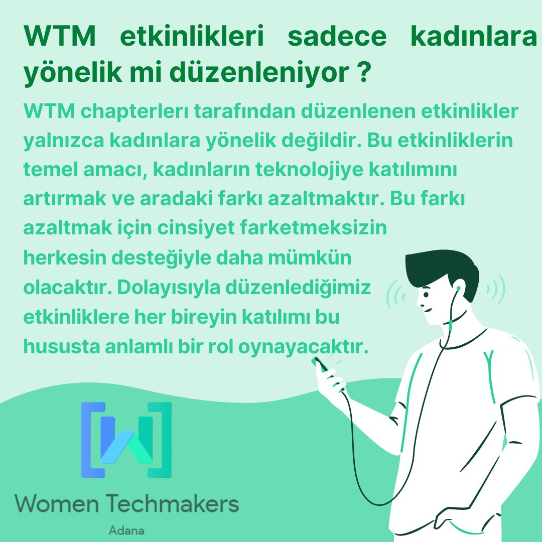 Herkese selamlar🤗

En çok merak edilen konulardan biri olan; biz sadece kadınlara mı yönelik etkinlik düzenliyoruz ? Tabii ki hayır. Kapımız herkese açık 😊

Çok yakında yeni etkinliklerde görüşmek üzere🥳

#womentechmakerspower #womentechmakers #wtmturkey #wtmadana #googledevs