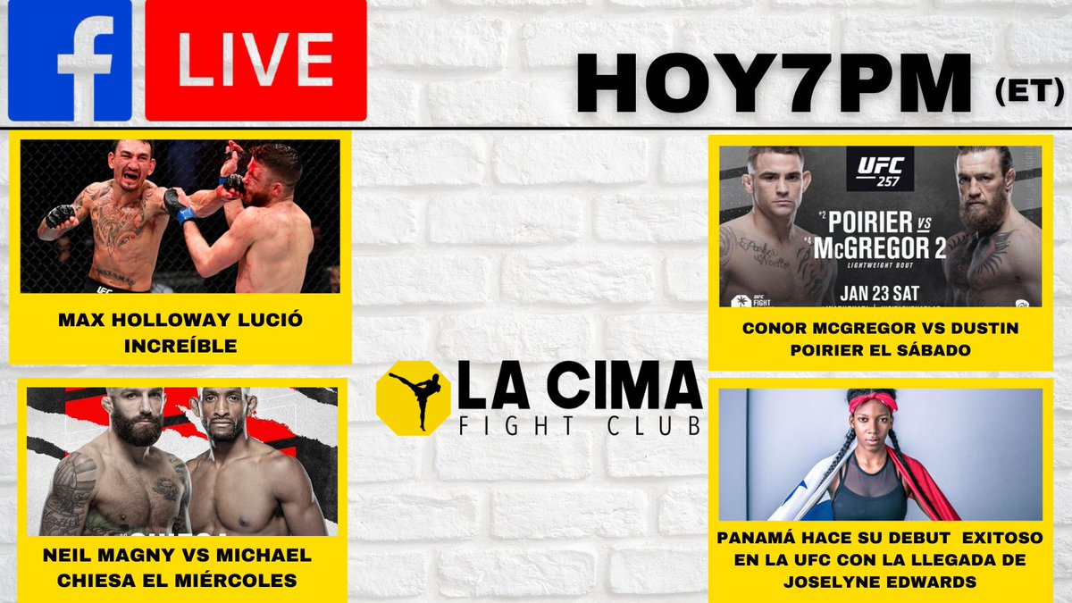 LaCimaFC's tweet photo. 🚨 HOY 🚨 
Estaremos discutiendo los temas más importantes en el mundo del combate EN VIVO por acá   
➡️ https://t.co/urONHW9G6d ⬅️

Sintonicen a las 7PM (ET) 
#UFC #podcast #MMA #ConorMcGregor #MaxHolloway https://t.co/EMoqVoHYz0