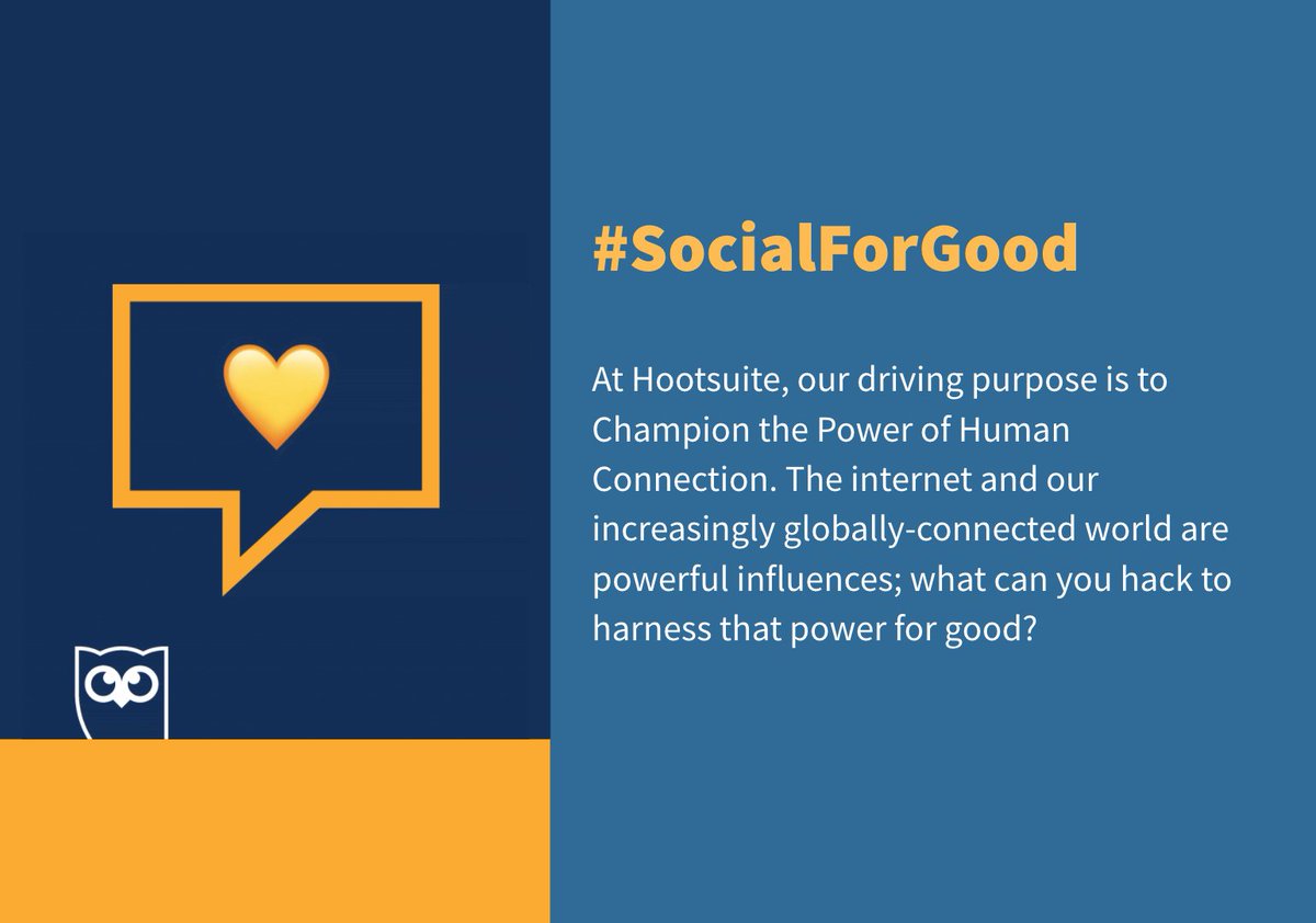 Hootsuite Engineering (@hootsuiteeng) on Twitter photo It's been a wild weekend of hacking, and we're super excited to check out your projects at #HackTheNorth! We're going to give our #SocialForGood award to the project that best used the Hootsuite API to champion the power of human connection, our driving purpose here at Hootsuite. It's been a wild weekend of hacking, and we're super excited to check out your projects at #HackTheNorth! We're going to give our #SocialForGood award to the project that best used the Hootsuite API to champion the power of human connection, our driving purpose here at Hootsuite.