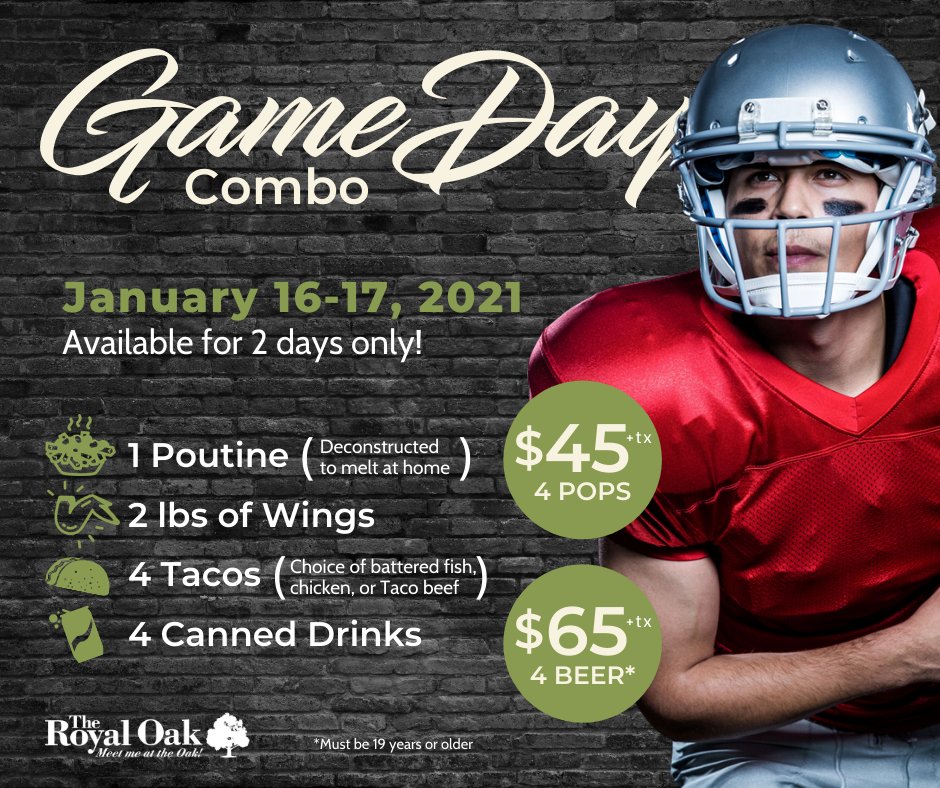 TODAY'S THE LAST DAY to take advantage of this tasty deal! Why not pick one up for the BROWNS vs. CHIEFS game this afternoon @  3pm! Available for pick-up only. CALL TO ORDER!

*15% discount does not apply. Not available on Skip the Dishes.
#MeetMeAtTheOak #football #supportlocal