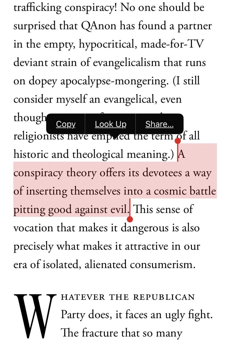For example, what else “offers devotees a way of inserting themselves into a cosmic battle”? Christianity! And not the “deviant” or “dopey” kinds (his words & categories, not mine). Good/evil, cosmic battles are pretty mainstream and popular, esp in evangelical circles