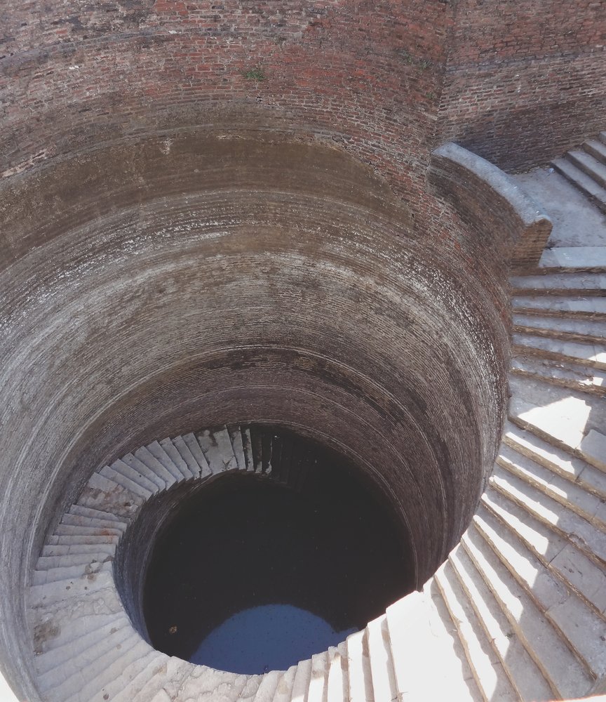 19.  Indian stepwells, also known regionally as 'vav', 'baori', 'baoli', and 'bawadi', are structures that, in the first place, helped harvest water but were also used as subterranean temples and pleasure retreats[Photographs by Edward Burtynsky and Victoria Lautman]