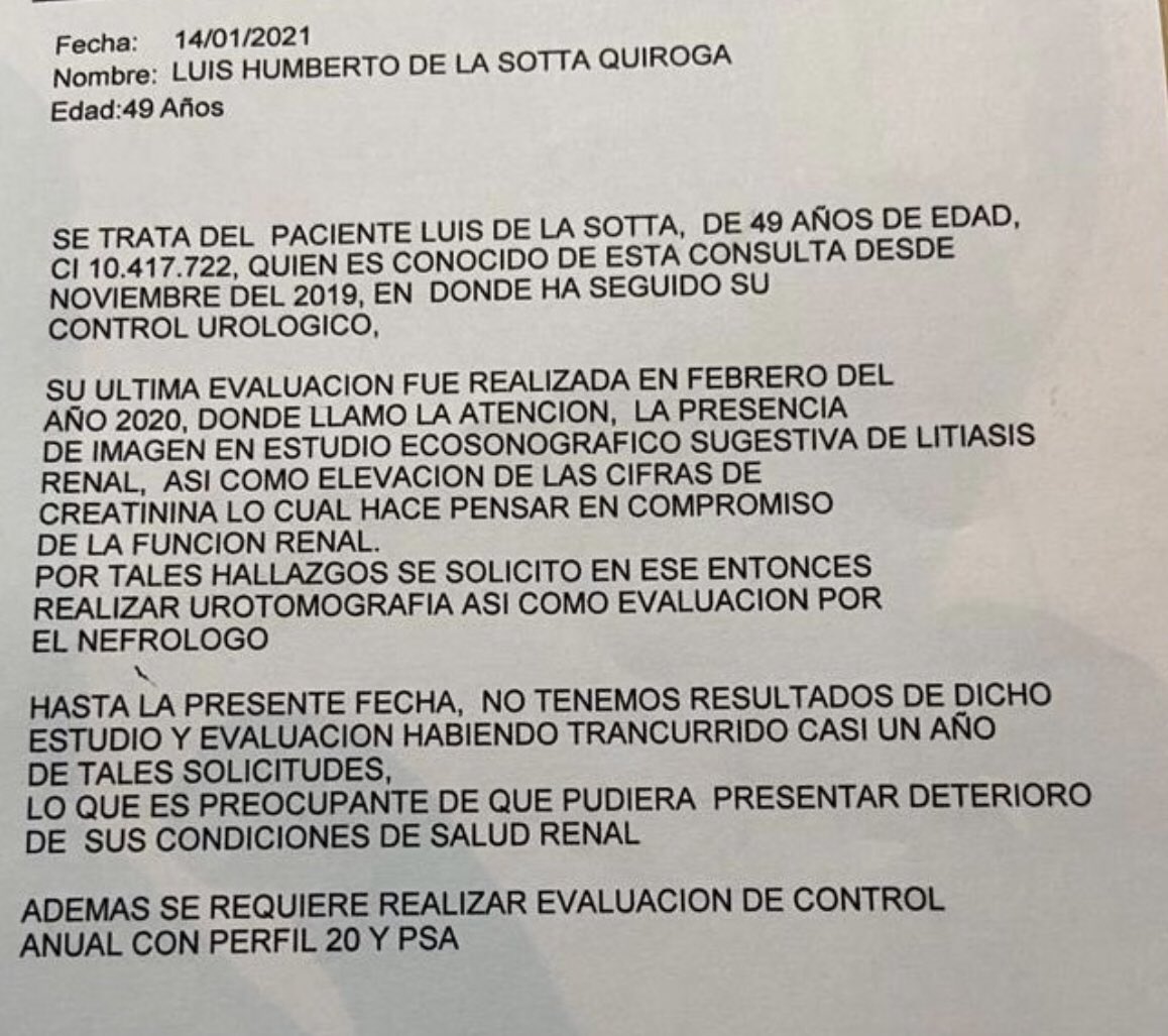 MollyDeLaSotta's tweet photo. #17Ene #Urgente el Gral Terán Hurtado es RESPONSABLE por el deterioro de la salud de mi hno #LuisDeLaSotta le niega ATENCION MEDICA,tiene 11 meses con problemas renales,5 meses con diarrea cronica por #Covid19 q contrajo en los sótanos de la Dgcim. y lo llevan  a pasear al 👇 https://t.co/gvrSaQ0PqZ