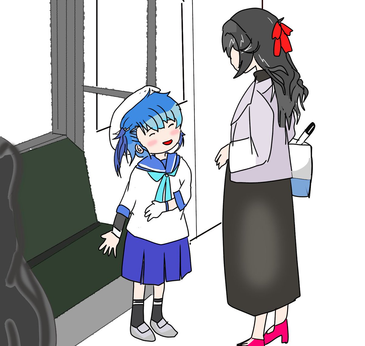 sado (kancolle) 2girls multiple girls blue hair skirt long hair hat blue neckerchief  illustration images