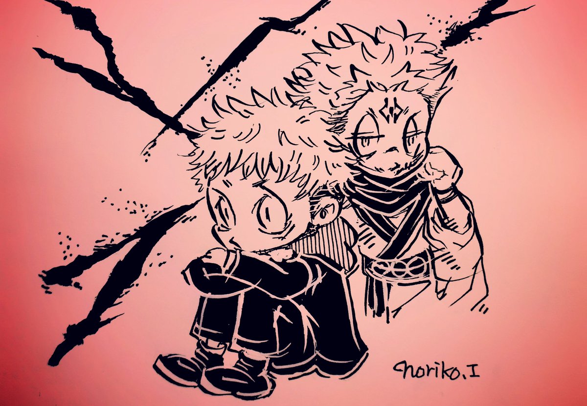 イノウエノリコ A Twitter 呪術廻戦 虎杖くんと両面宿儺 呪術廻戦 呪術廻戦ファンアート 呪術廻戦イラスト 虎杖悠仁 両面宿儺 イノウエノリコの絵