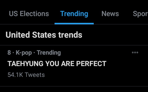 V_USA's tweet photo. TAEHYUNG YOU ARE PERFECT is currently trending at #8 in the US 🇺🇲 https://t.co/Wy7ndMojaK